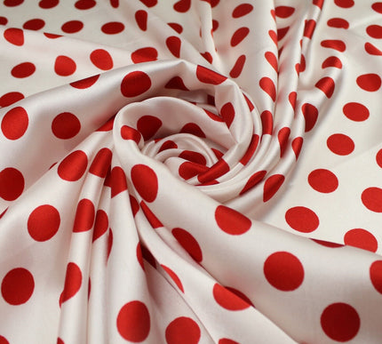 6 COLOURS - Spotted Polka Dot Printed Satin Dress Fabric Blouses Skirts 42" Wide