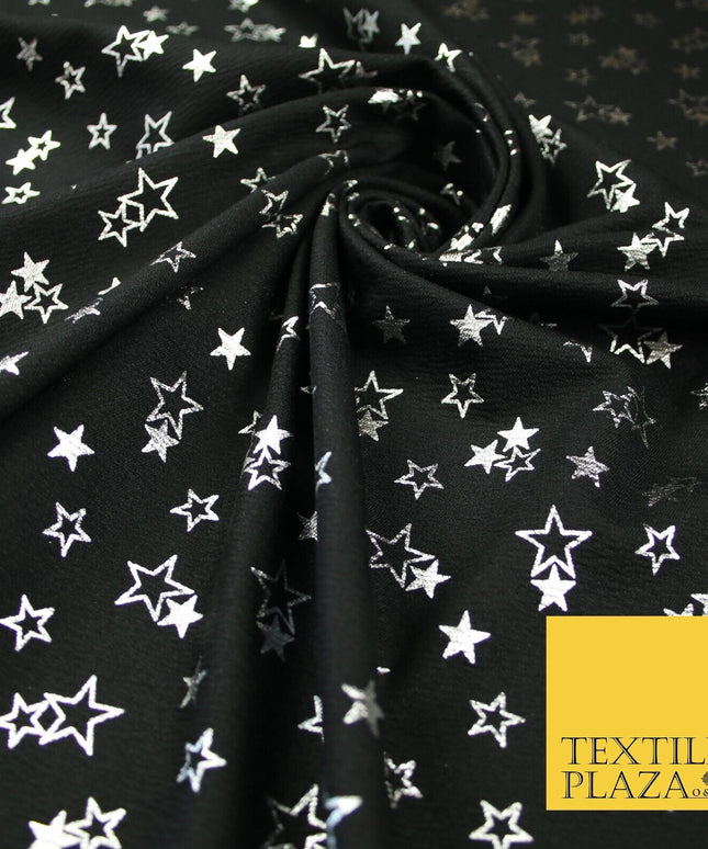 Black with Metallic Star Clusters Print Soft Touch Stretch Jersey Fabric 56"6662