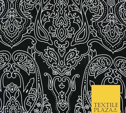 Black with White Intricate Paisley Print Soft Stretch Jersey Fabric 56"6665