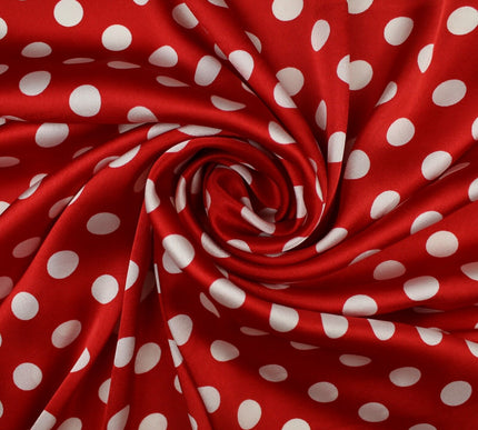 6 COLOURS - Spotted Polka Dot Printed Satin Dress Fabric Blouses Skirts 42" Wide