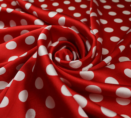 6 COLOURS - Spotted Polka Dot Printed Satin Dress Fabric Blouses Skirts 42" Wide