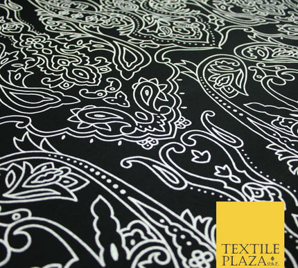Black with White Intricate Paisley Print Soft Stretch Jersey Fabric 56"6665
