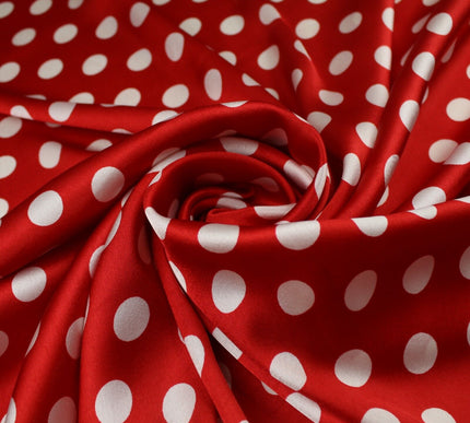 6 COLOURS - Spotted Polka Dot Printed Satin Dress Fabric Blouses Skirts 42" Wide