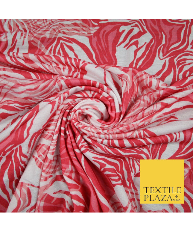 Coral Pink Tropical Swirl Pattern Print Soft Touch Stretch Jersey Fabric 56"6657