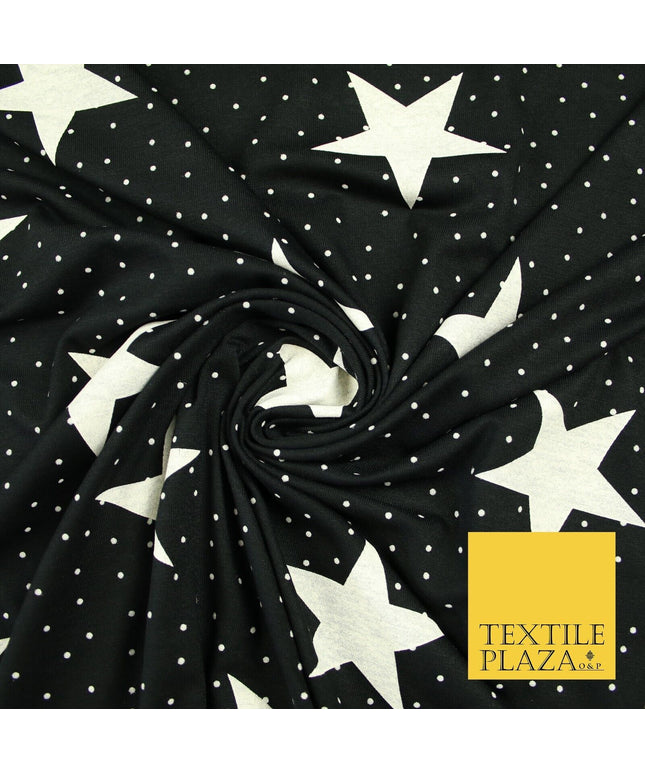 Black with White Stars Small Dots Print Soft Touch Stretch Jersey Fabric 56"6664