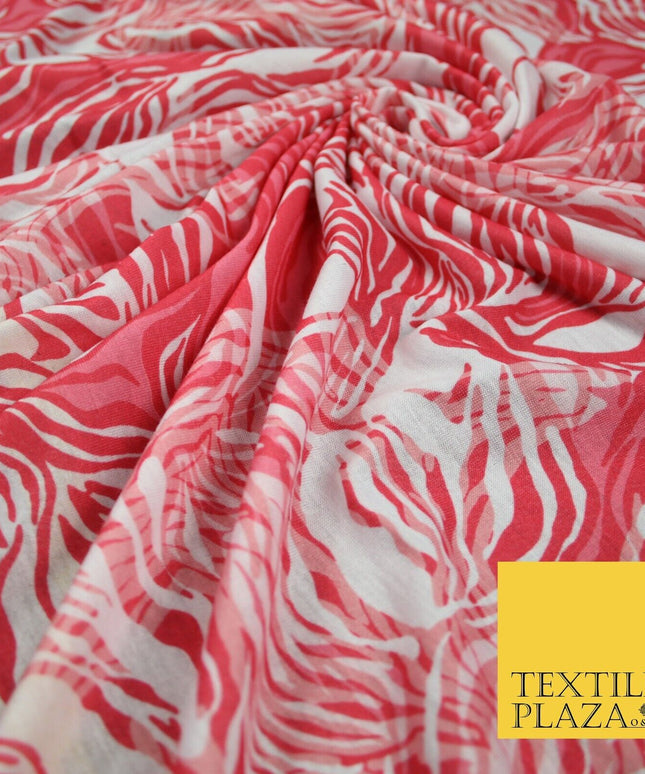 Coral Pink Tropical Swirl Pattern Print Soft Touch Stretch Jersey Fabric 56"6657