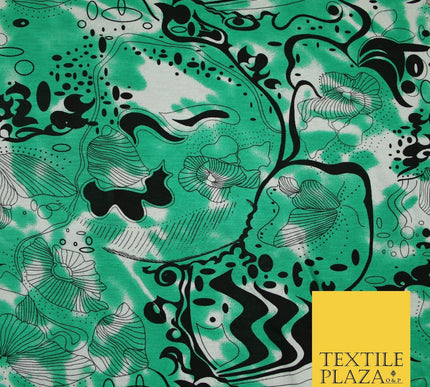 Green Tie-Dye with Black Abstract Print Soft Touch Stretch Jersey Fabric 56"6658