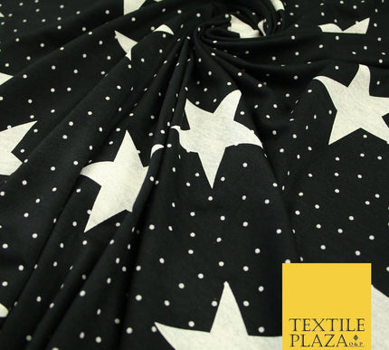 Black with White Stars Small Dots Print Soft Touch Stretch Jersey Fabric 56"6664
