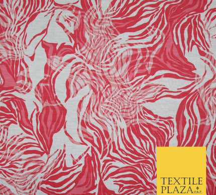 Coral Pink Tropical Swirl Pattern Print Soft Touch Stretch Jersey Fabric 56"6657