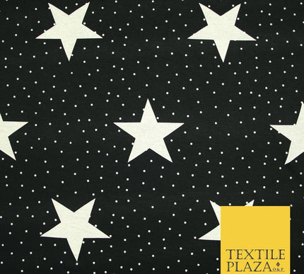 Black with White Stars Small Dots Print Soft Touch Stretch Jersey Fabric 56"6664