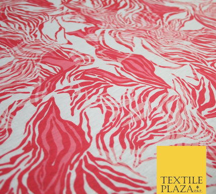 Coral Pink Tropical Swirl Pattern Print Soft Touch Stretch Jersey Fabric 56"6657