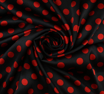 6 COLOURS - Spotted Polka Dot Printed Satin Dress Fabric Blouses Skirts 42" Wide