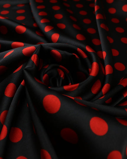 6 COLOURS - Spotted Polka Dot Printed Satin Dress Fabric Blouses Skirts 42" Wide