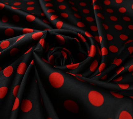 6 COLOURS - Spotted Polka Dot Printed Satin Dress Fabric Blouses Skirts 42" Wide