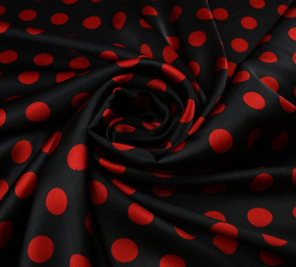 6 COLOURS - Spotted Polka Dot Printed Satin Dress Fabric Blouses Skirts 42" Wide