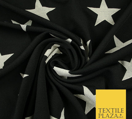 Black with White Stars Print Soft Touch Stretch Jersey Fabric 56"6663
