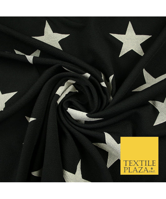 Black with White Stars Print Soft Touch Stretch Jersey Fabric 56"6663