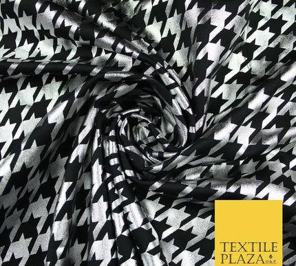 Black & White Dogtooth Print Soft Touch Stretch Jersey Fabric 56" 6653