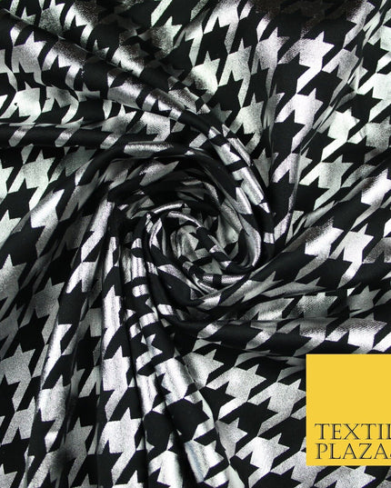 Black & White Dogtooth Print Soft Touch Stretch Jersey Fabric 56" 6653