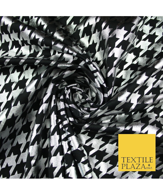 Black & White Dogtooth Print Soft Touch Stretch Jersey Fabric 56" 6653