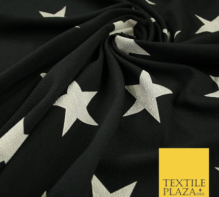 Black with White Stars Print Soft Touch Stretch Jersey Fabric 56"6663