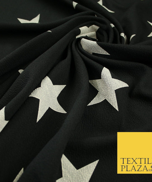 Black with White Stars Print Soft Touch Stretch Jersey Fabric 56"6663