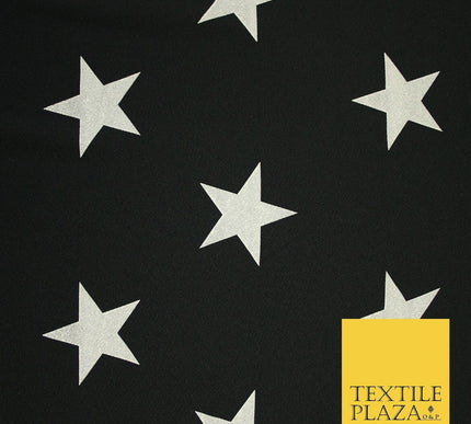 Black with White Stars Print Soft Touch Stretch Jersey Fabric 56"6663