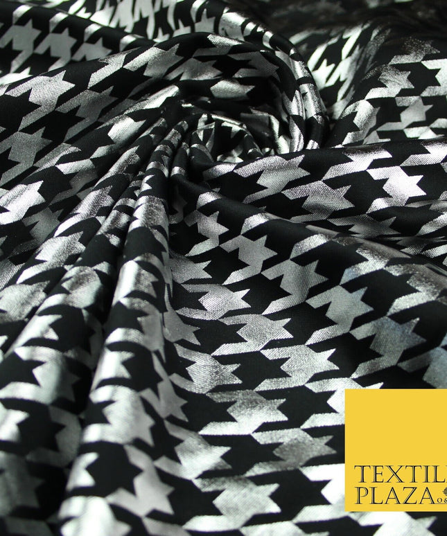 Black & White Dogtooth Print Soft Touch Stretch Jersey Fabric 56" 6653