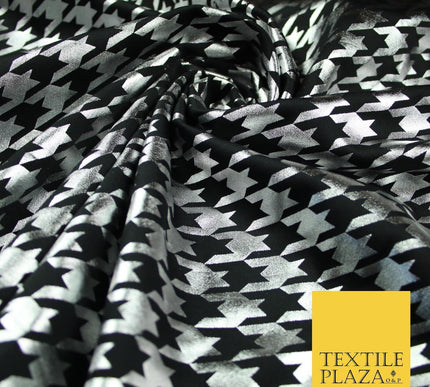 Black & White Dogtooth Print Soft Touch Stretch Jersey Fabric 56" 6653