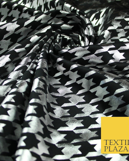 Black & White Dogtooth Print Soft Touch Stretch Jersey Fabric 56" 6653
