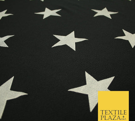 Black with White Stars Print Soft Touch Stretch Jersey Fabric 56"6663