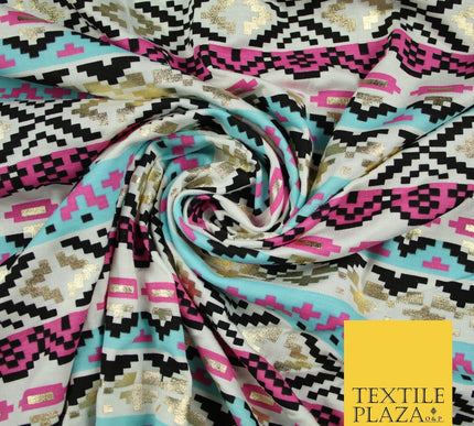 Aztec Print with Metallic Gold Detail Soft Touch Stretch Jersey Fabric 56" 6654