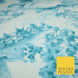 Light Blue with Off White Oriental Landscape Print Stretch Jersey Fabric 56"6651