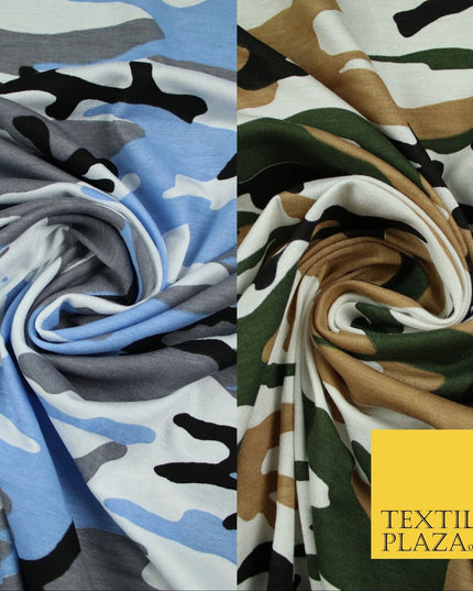 2 COLOURS Camouflage Print Soft Stretch Jersey Fabric 56"