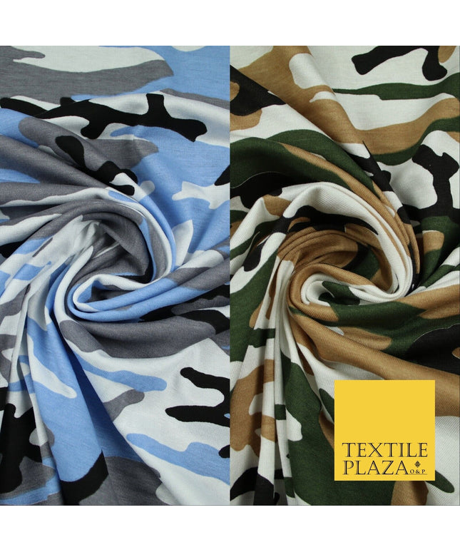 2 COLOURS Camouflage Print Soft Stretch Jersey Fabric 56"