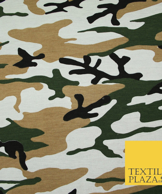 2 COLOURS Camouflage Print Soft Stretch Jersey Fabric 56"