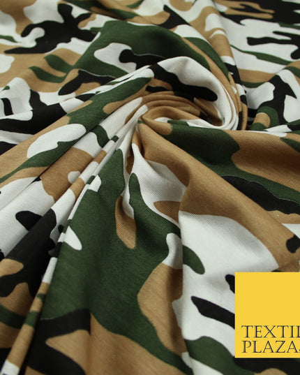 2 COLOURS Camouflage Print Soft Stretch Jersey Fabric 56"