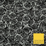 Black & White Skulls Roses Print Soft Stretch Jersey Fabric 56" 6647