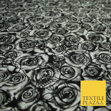 Black & White Skulls Roses Print Soft Stretch Jersey Fabric 56" 6647