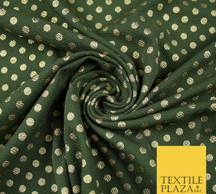 Khaki Green with Metallic Gold Polka Dot Print Stretch Jersey Fabric 56" 6637