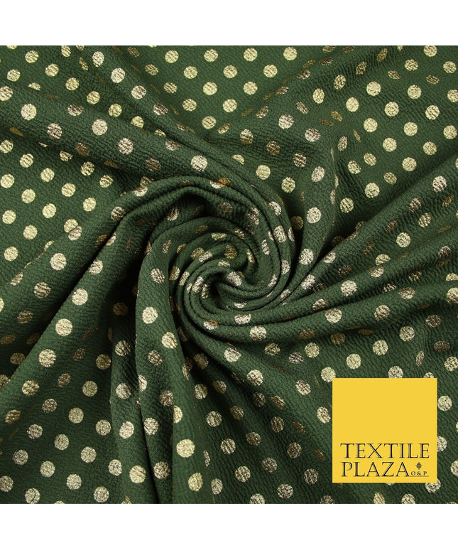 Khaki Green with Metallic Gold Polka Dot Print Stretch Jersey Fabric 56" 6637