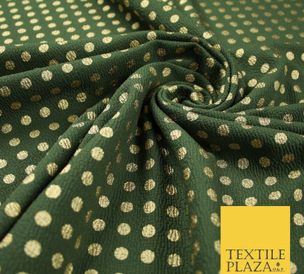 Khaki Green with Metallic Gold Polka Dot Print Stretch Jersey Fabric 56" 6637