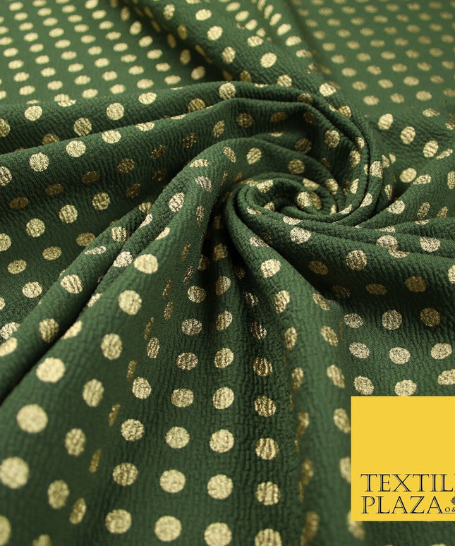 Khaki Green with Metallic Gold Polka Dot Print Stretch Jersey Fabric 56" 6637