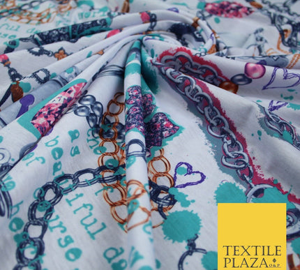 Travel Adventure Charm Bracelet Print Stretch Jersey Fabric 56" 6640