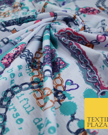 Travel Adventure Charm Bracelet Print Stretch Jersey Fabric 56" 6640