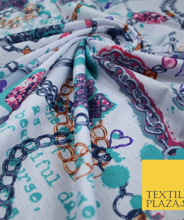 Travel Adventure Charm Bracelet Print Stretch Jersey Fabric 56" 6640