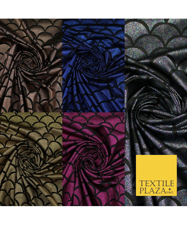 5 COLOURS Metallic Art Deco Print Soft Stretch Jersey Fabric 56"