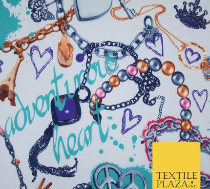 Travel Adventure Charm Bracelet Print Stretch Jersey Fabric 56" 6640
