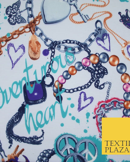 Travel Adventure Charm Bracelet Print Stretch Jersey Fabric 56" 6640