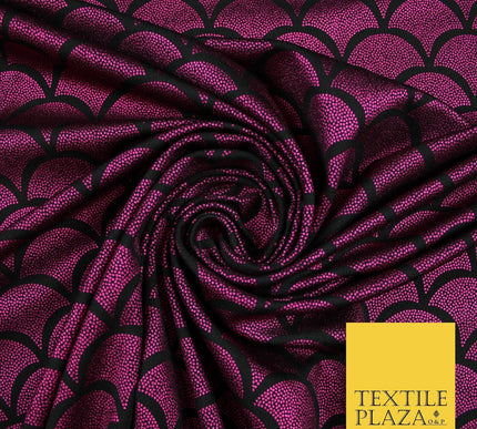 5 COLOURS Metallic Art Deco Print Soft Stretch Jersey Fabric 56"